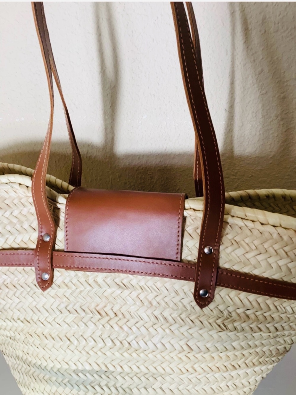 Moroccan Handmade straw french baskets with removable leather straps -Size Large - Picture 6 of 13